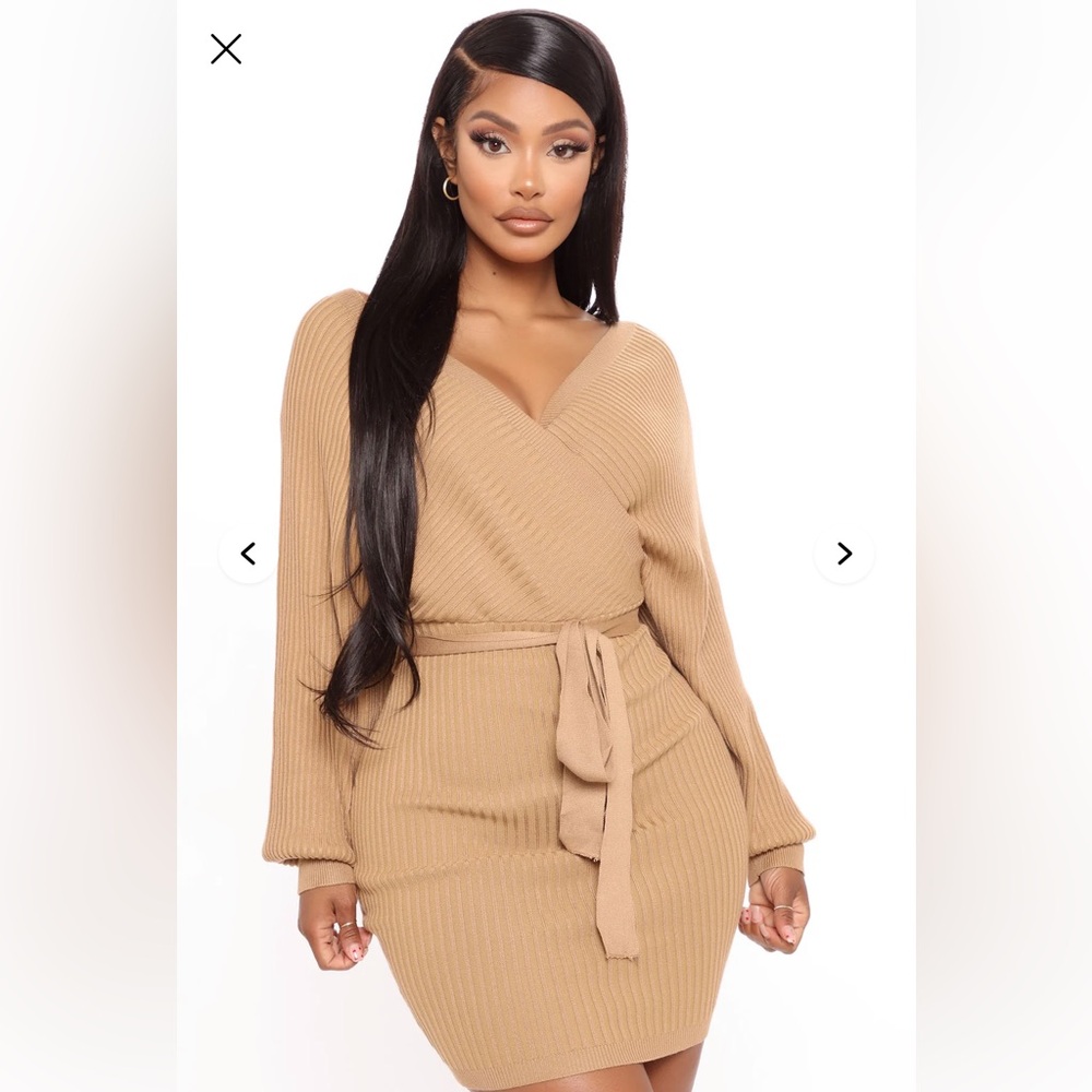 Fashion Nova Just Between Us sweater dress camel size S - Picture 2 of 3
